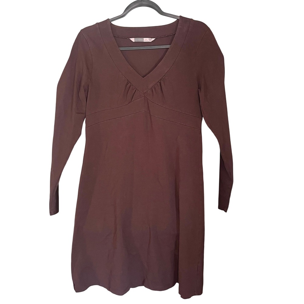 Athleta Brown Organic Cotton Y2K Long Sleeve Empire Babydoll Modest Dress Medium